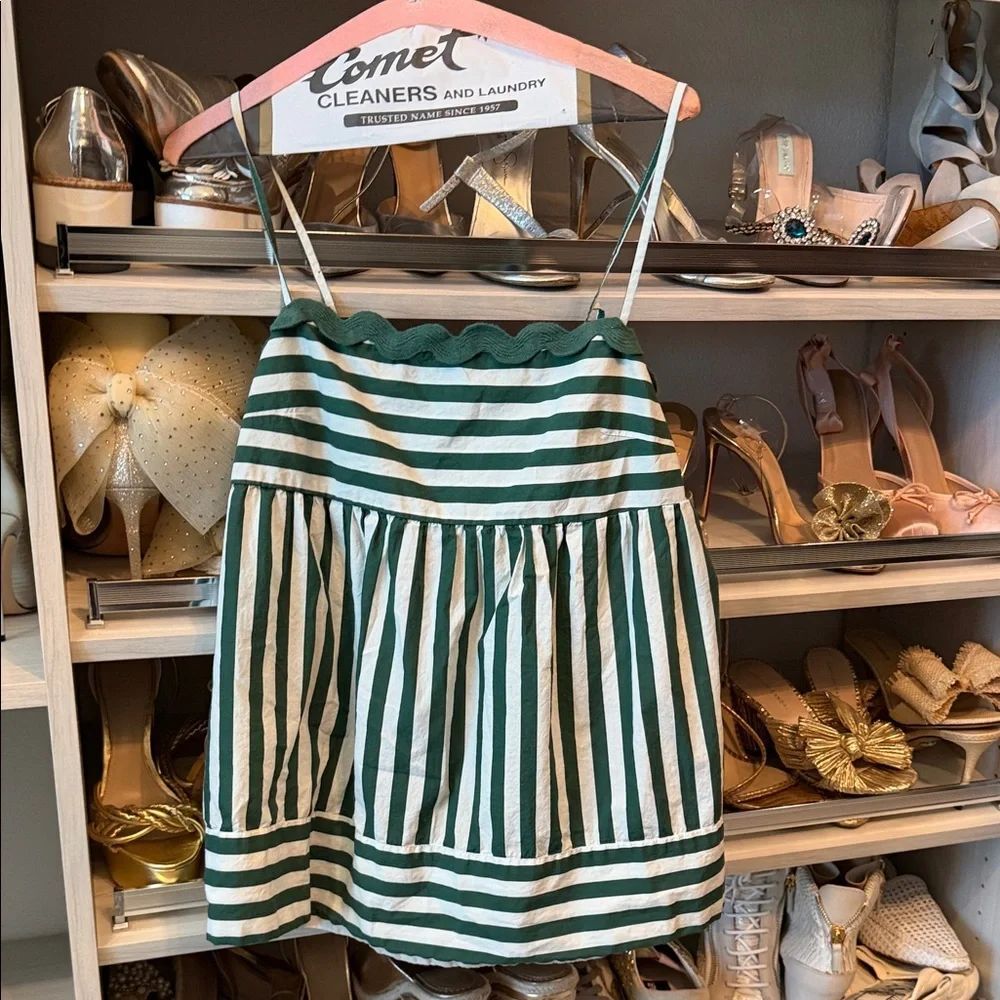 Anthropologie Green and White Striped Top